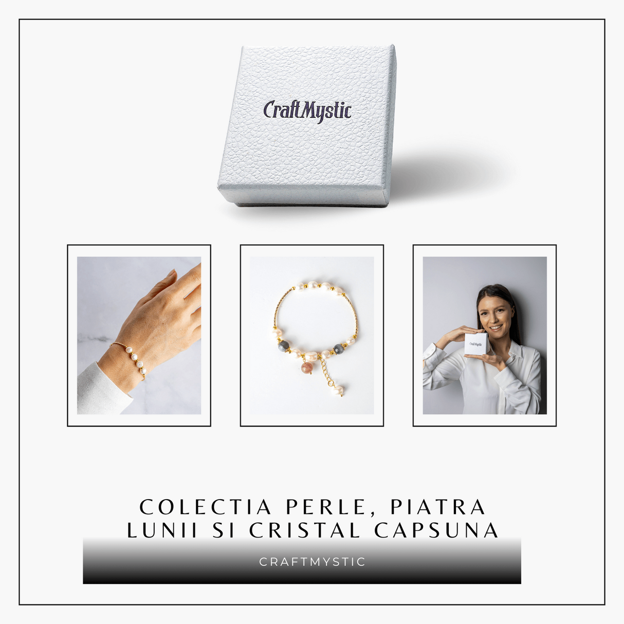 Energie Feminina- Bratara cu Perle, Piatra lunii si Cristal Capsuna