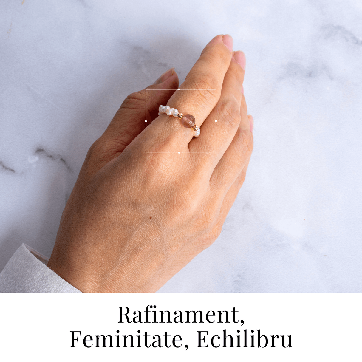 Inel cu sens - Cristal capsuna si perle pentru armonie emotionala