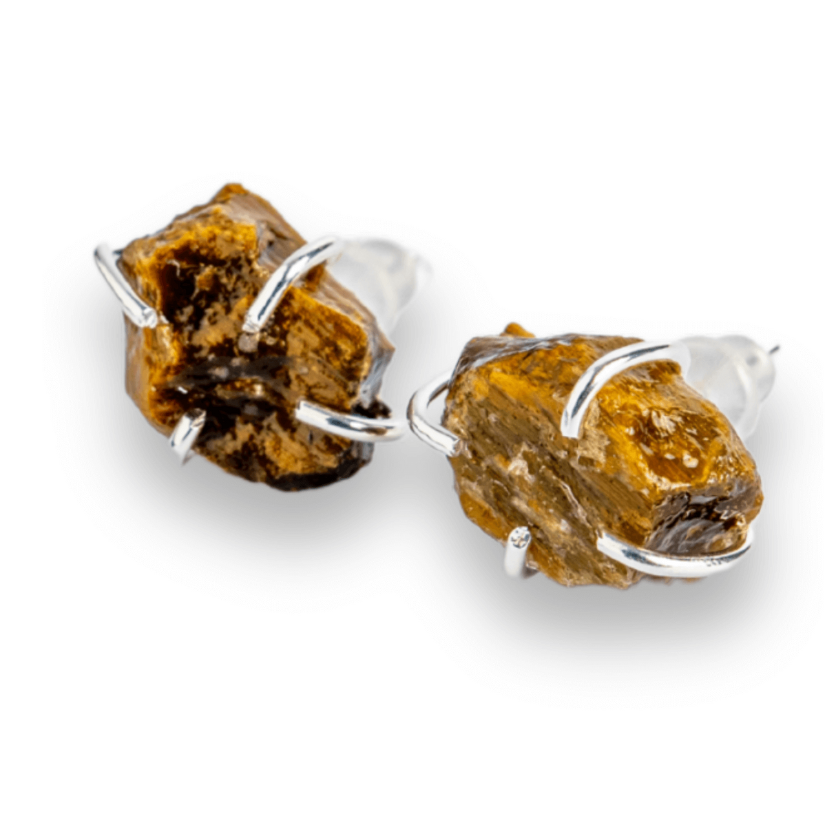 Cercei argintii cu Ochi de Tigru brut - Protectie, curaj si claritate mentala