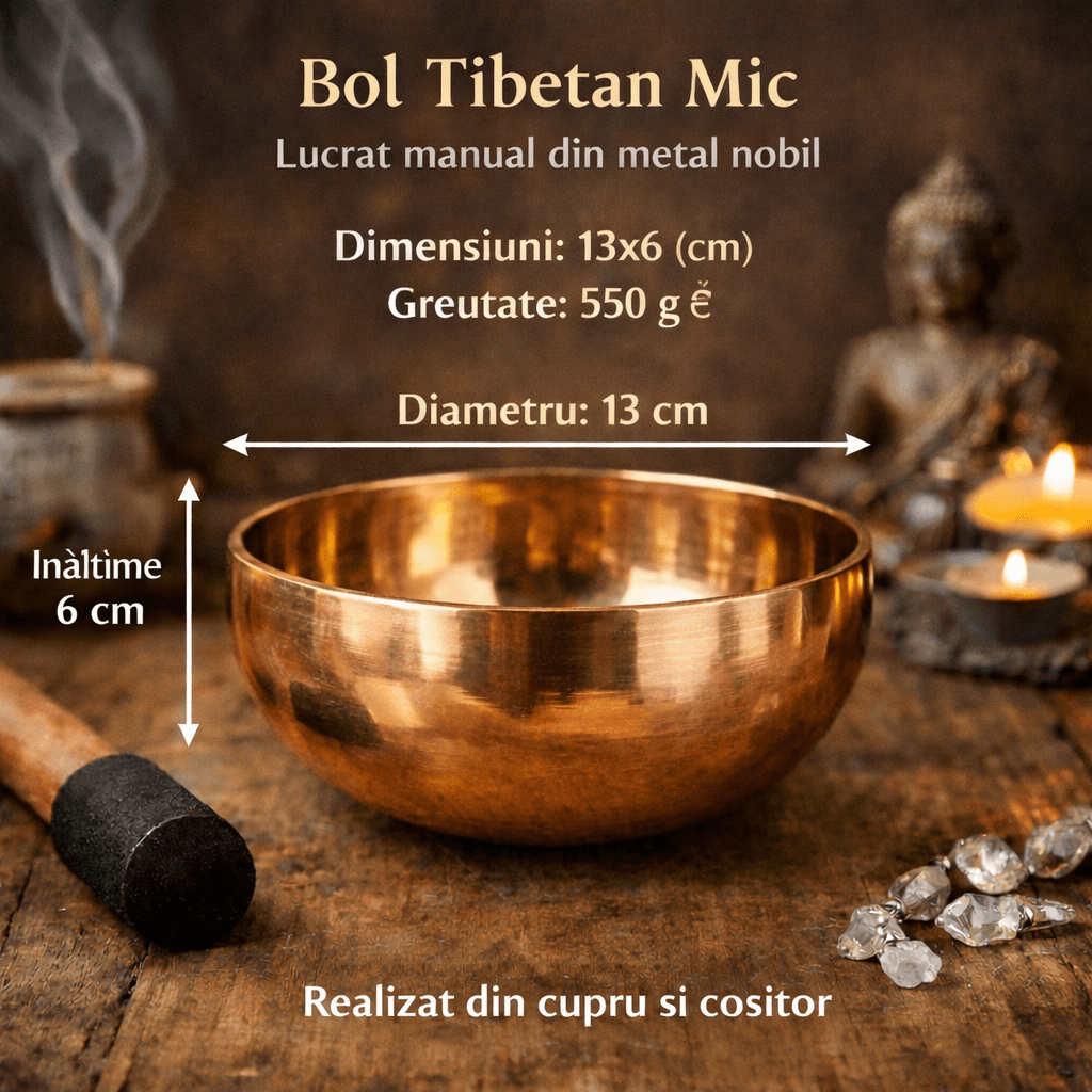 Bol Tibetan Mic din Cupru si Cositor 13 cm - Instrument de Armonizare, Calm si Echilibru Interior