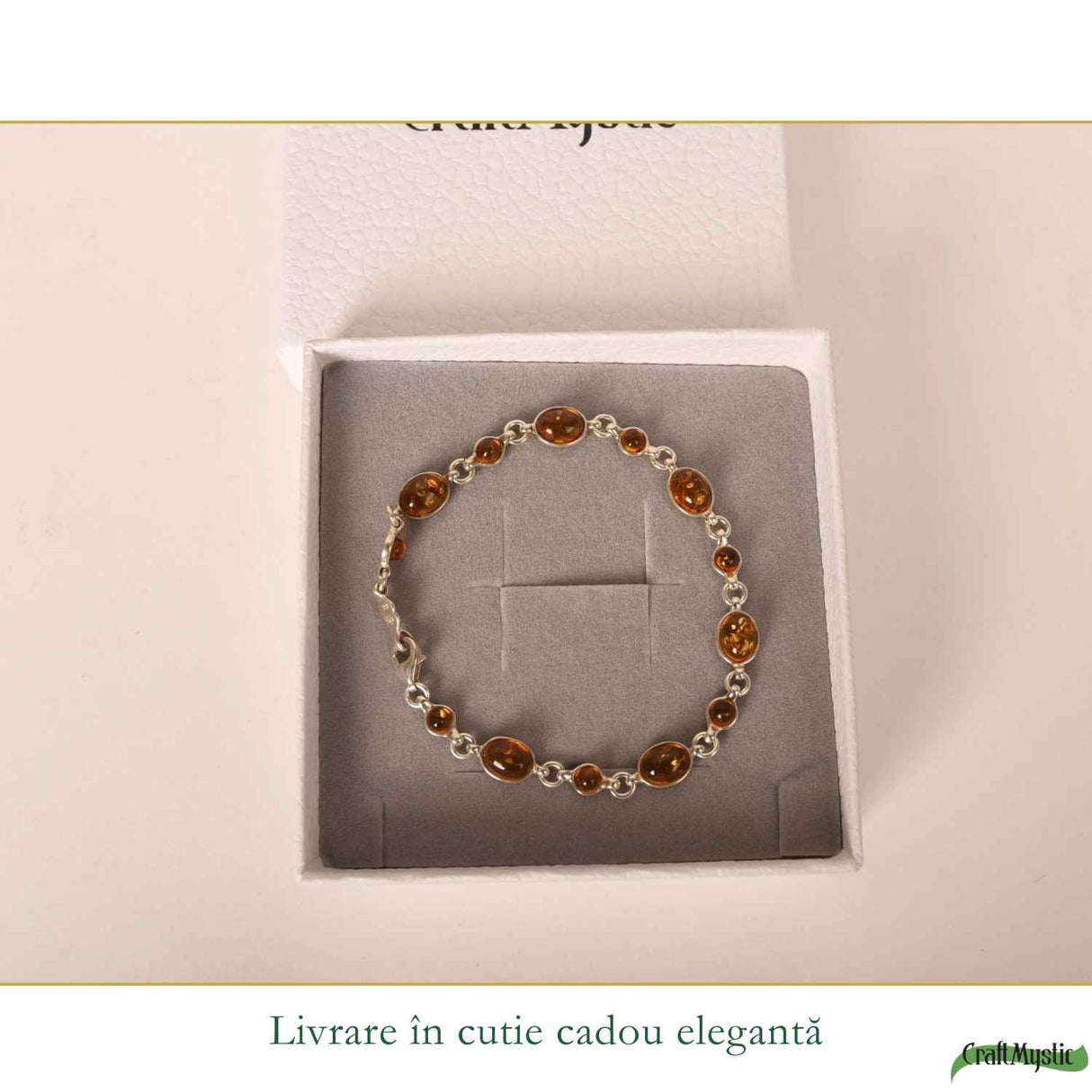 Bratara argint 925 cu chihlimbar oval si rotund - Caldura si echilibru interior