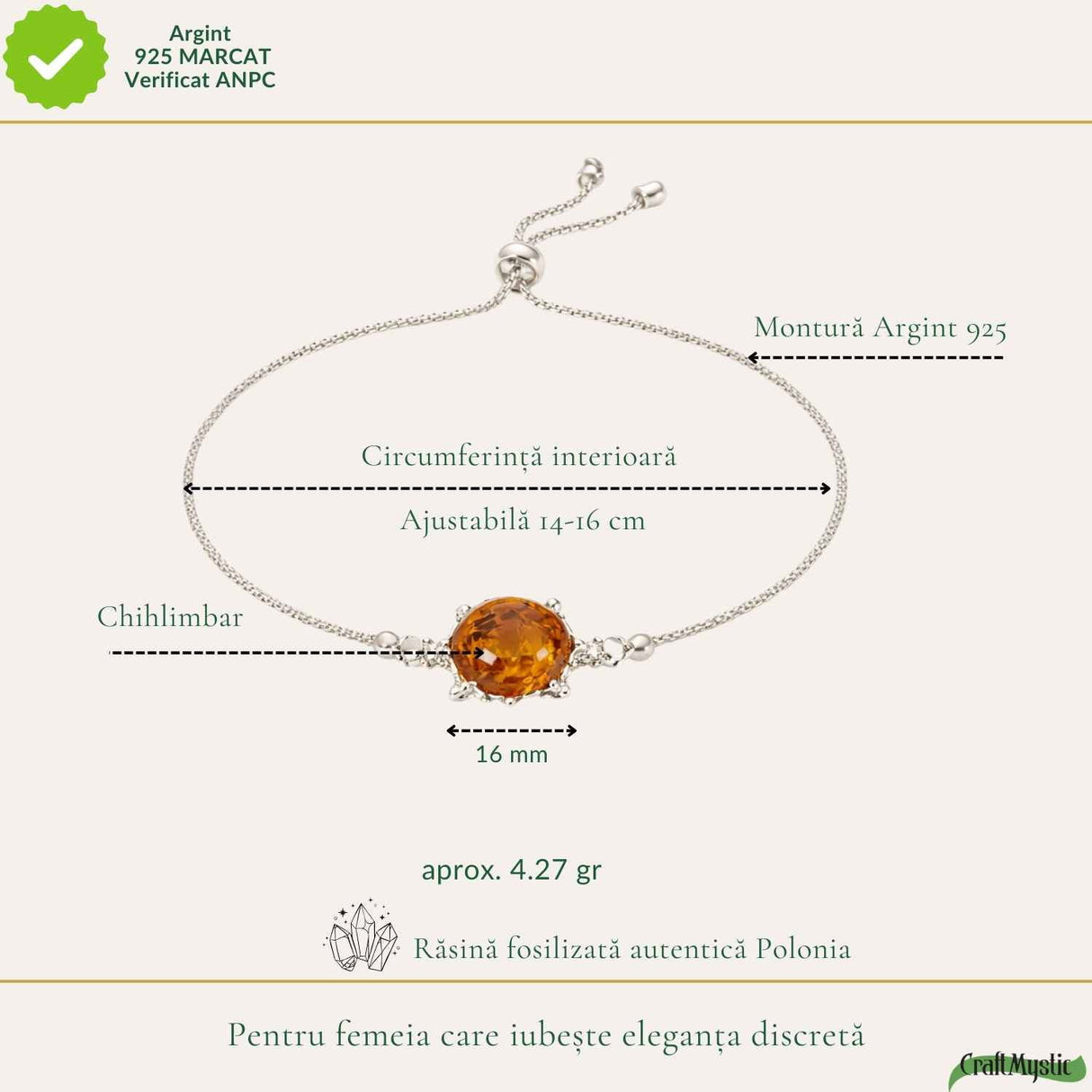 Bratara Argint 925 Testoasa cu Chihlimbar Natural - Protectie si Echilibru