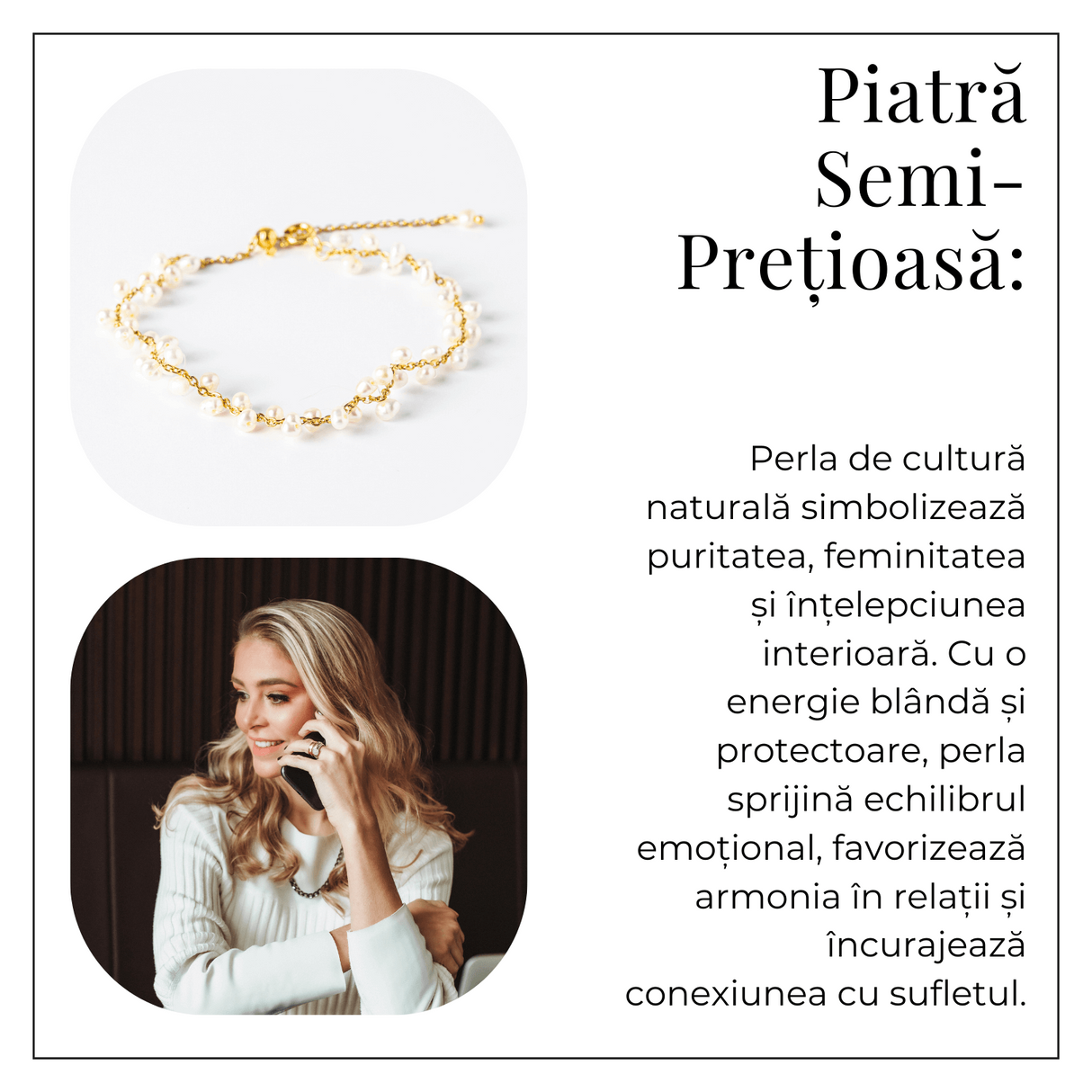 Bratara reglabila din perle de cultura si lant auriu- simbol al feminitatii pure