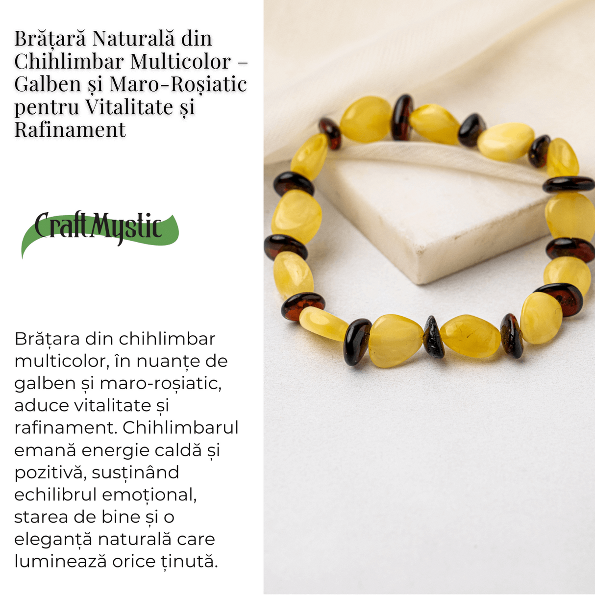 Bratara Chihlimbar Galben si Maro-Rosiatic - Stralucire Naturala si Protectie Solara