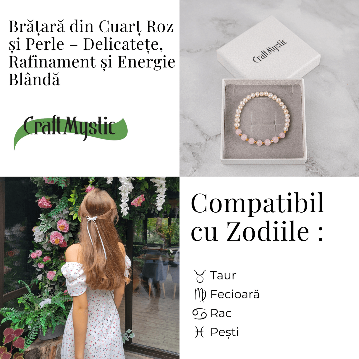 Bratara Cuart Roz si Perle Naturale - Iubire Blanda, Feminitate si Armonie Delicata