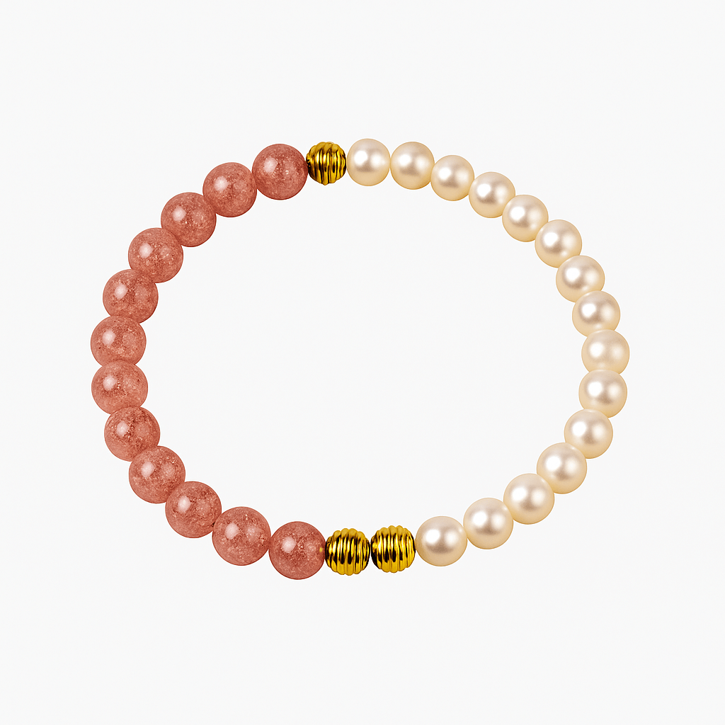 Bratara cu Cristal Capsuna si Perle Naturale - Delicatete, Feminitate si Lumina Interioara