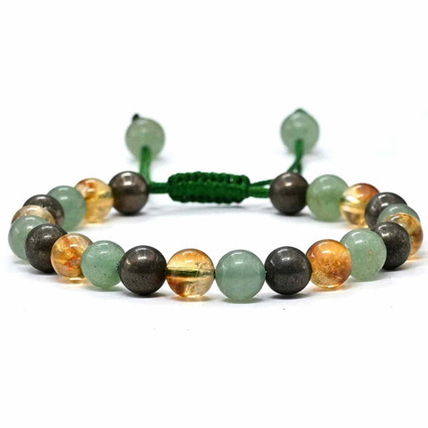 Adjustable bracelet with 8 mm natural citrine, pyrite, and green aventurine stone beads - Bracelet for Attracting Wealth and Success