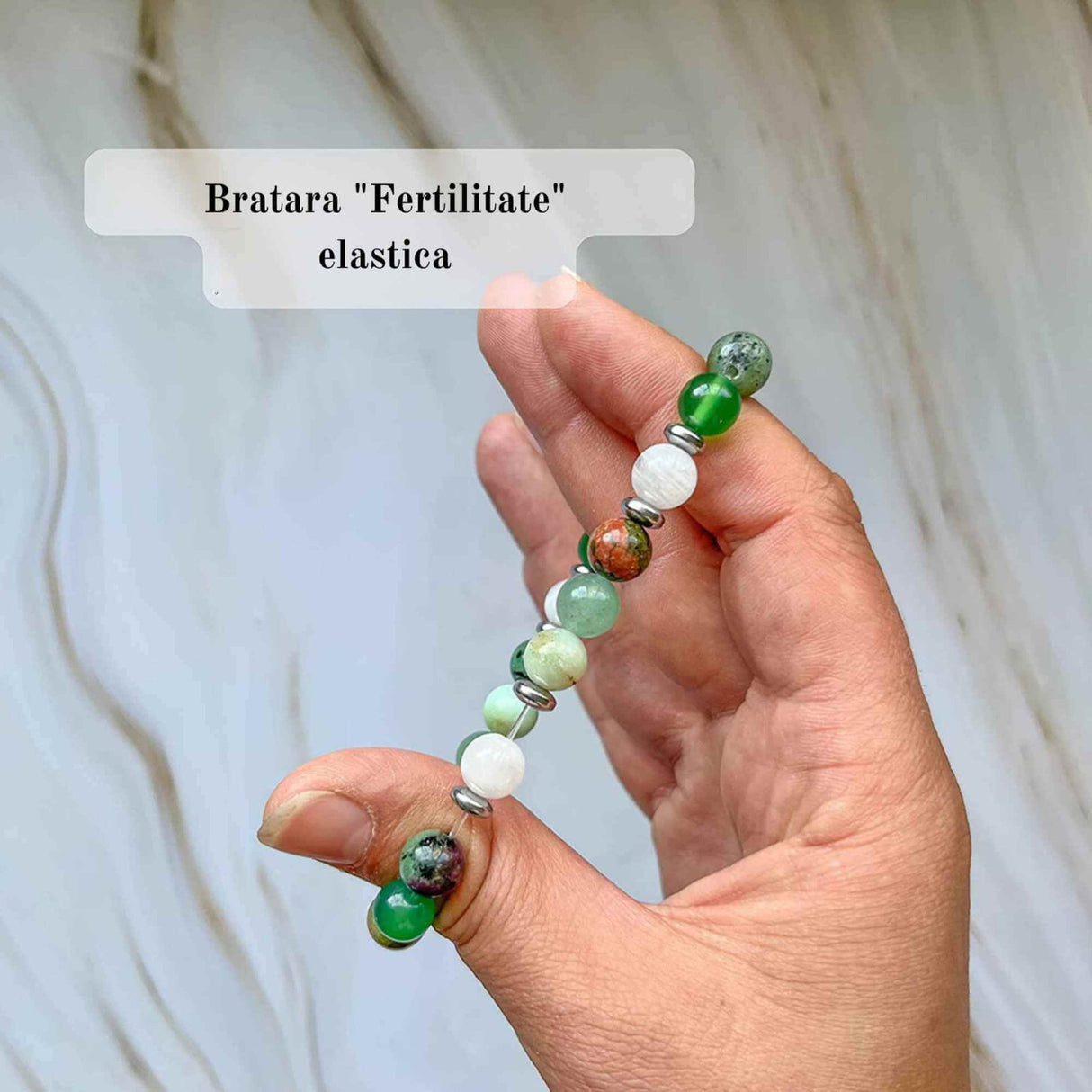 Bratara elastica \\"fertilitate\\" din cristale naturale vindecatoare cu margele de 8 mm - Potrivire elastica pentru majoritatea incheieturilor