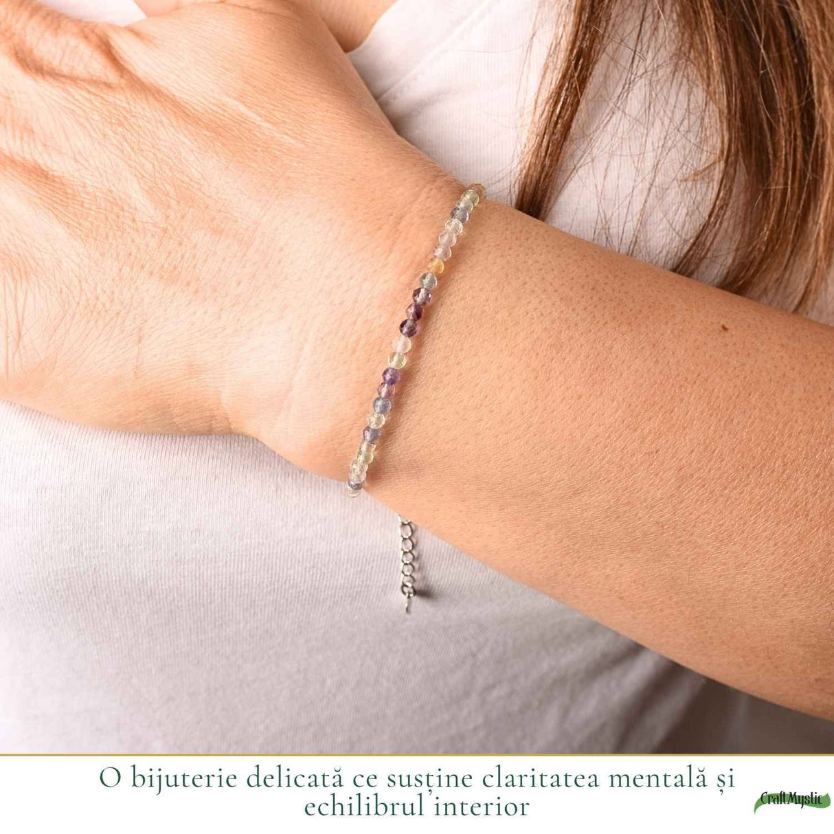 Bratara eleganta cu Fluorit Natural Fatetat 3 mm – Claritate Mentala si Echilibru Interior