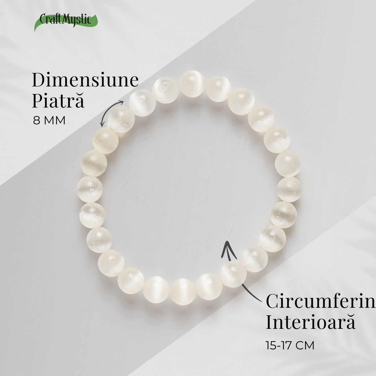 Bratara din Selenit Natural 8mm - Echilibru si Claritate