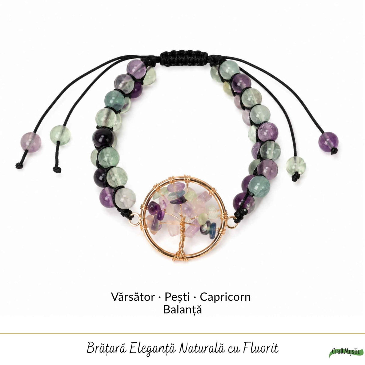 Bratara cu Fluorit si Arborele Vietii – Claritate, Echilibru si Inspiratie