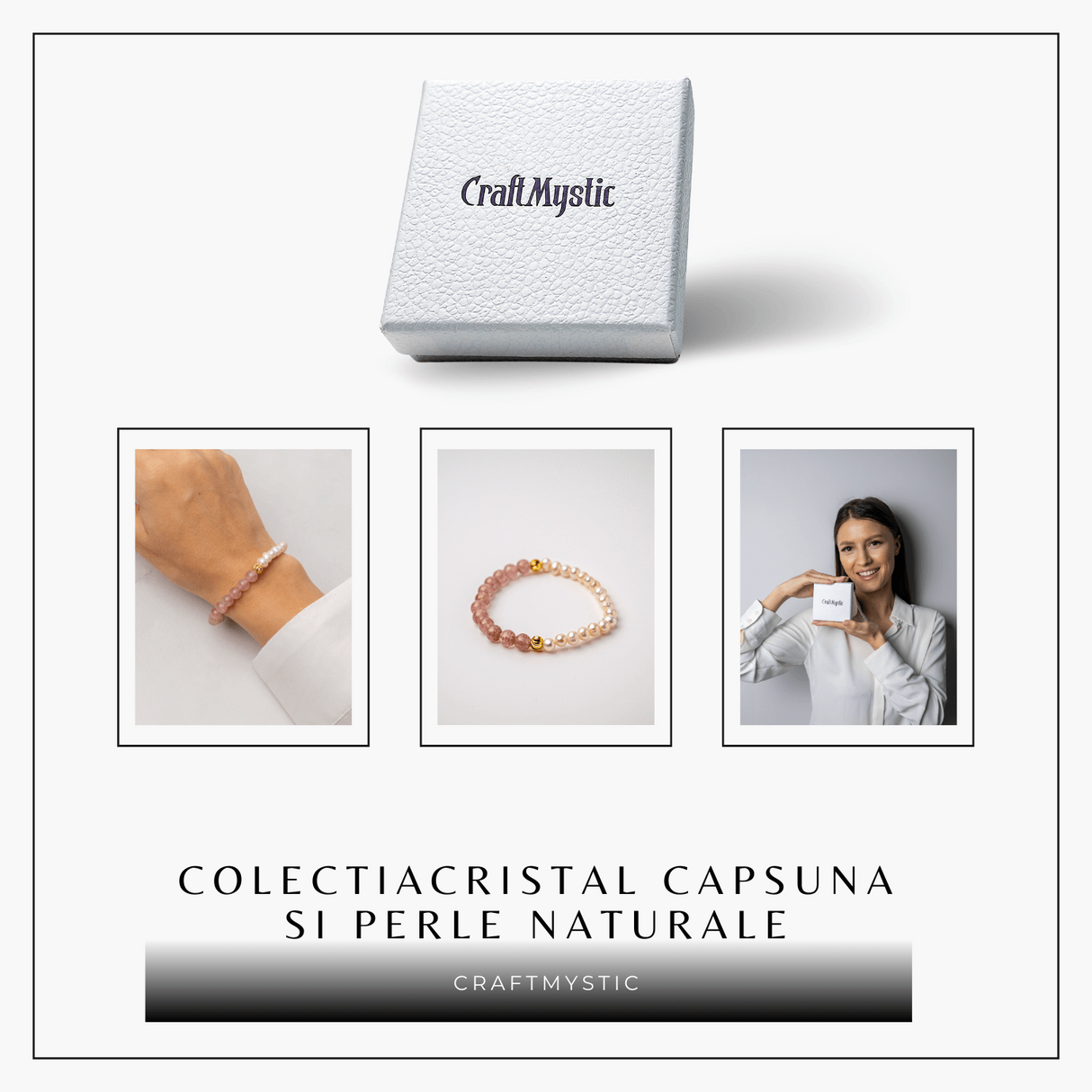 Bratara cu Cristal Capsuna si Perle Naturale - Delicatete, Feminitate si Lumina Interioara