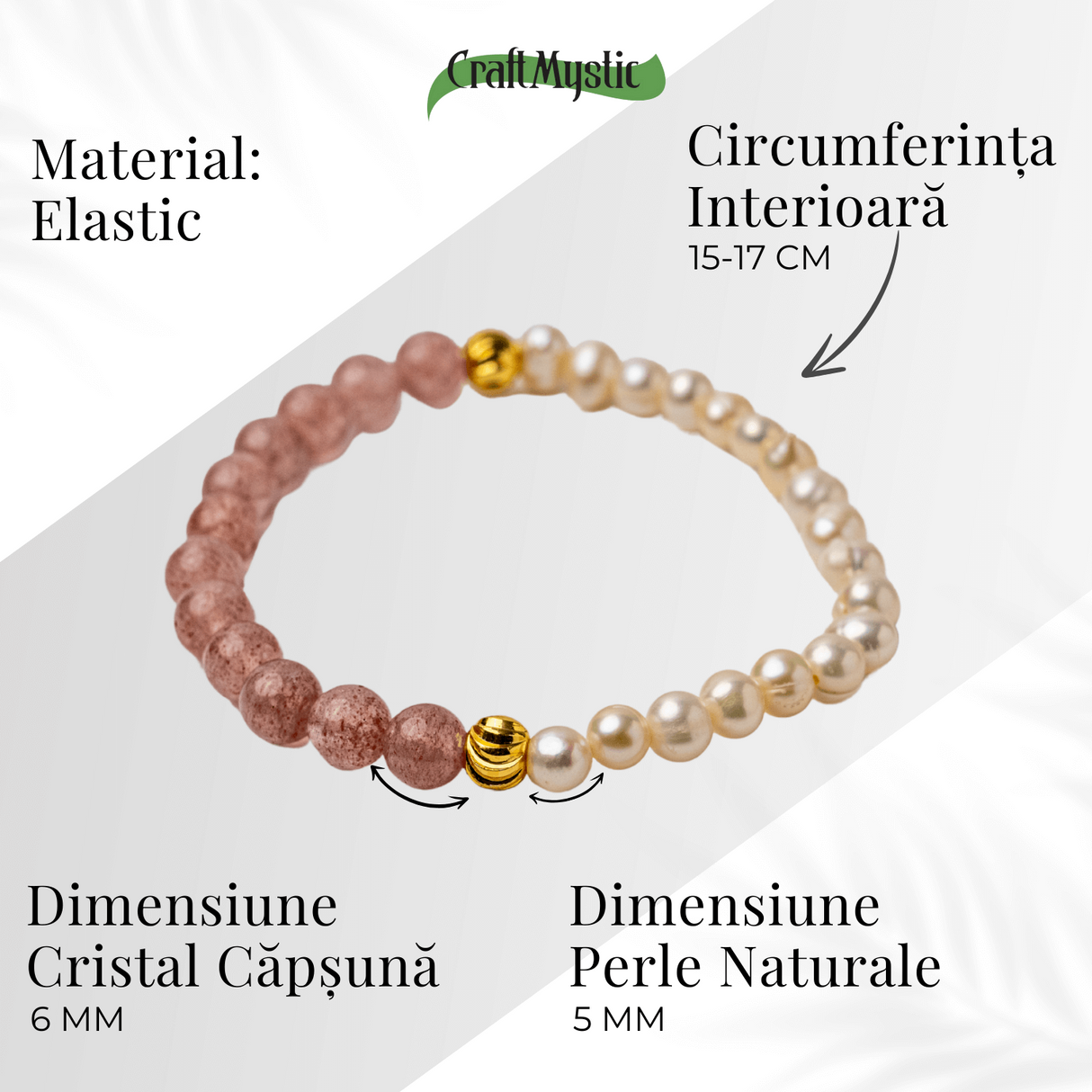 Bratara cu Cristal Capsuna si Perle Naturale - Delicatete, Feminitate si Lumina Interioara