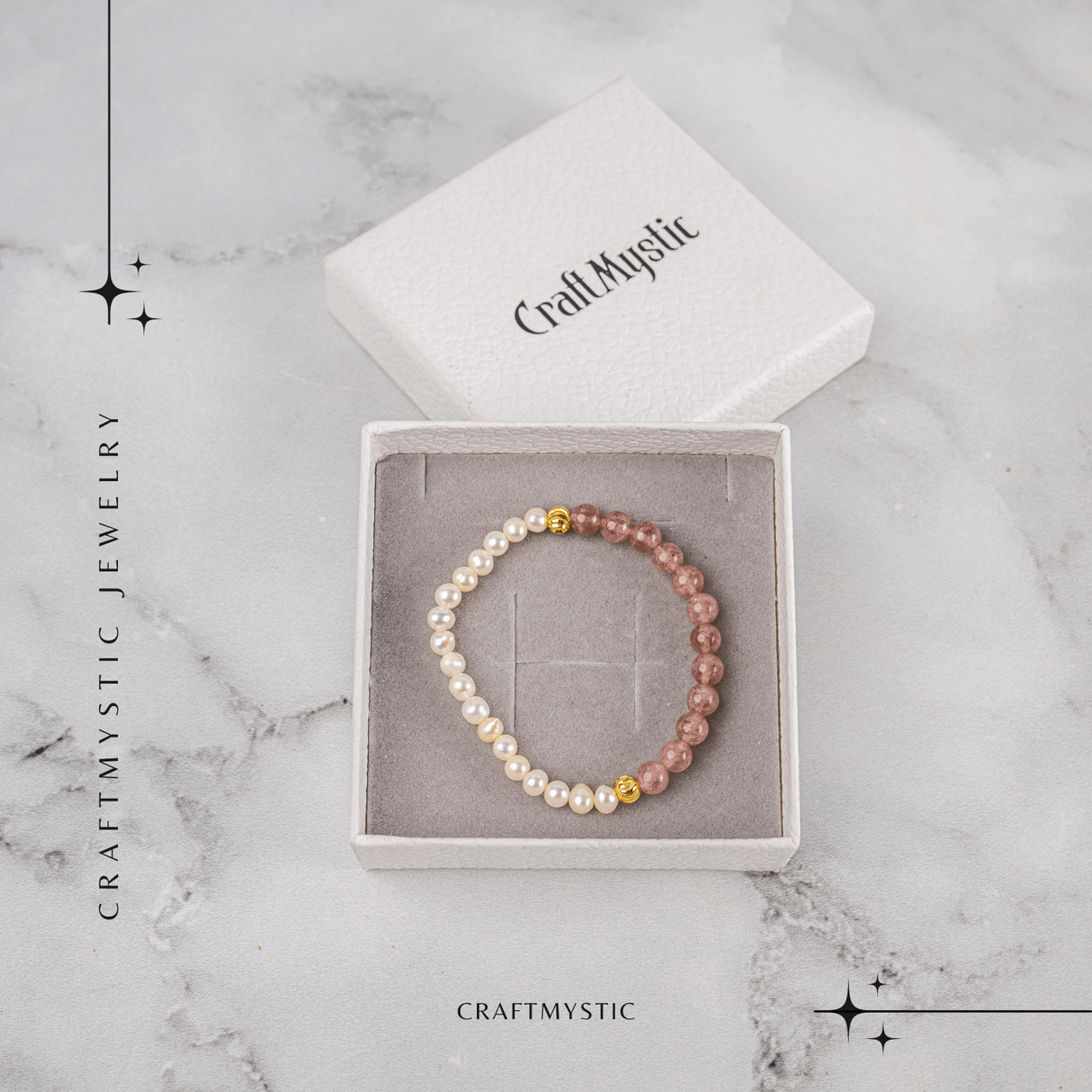 Bratara cu Cristal Capsuna si Perle Naturale - Delicatete, Feminitate si Lumina Interioara