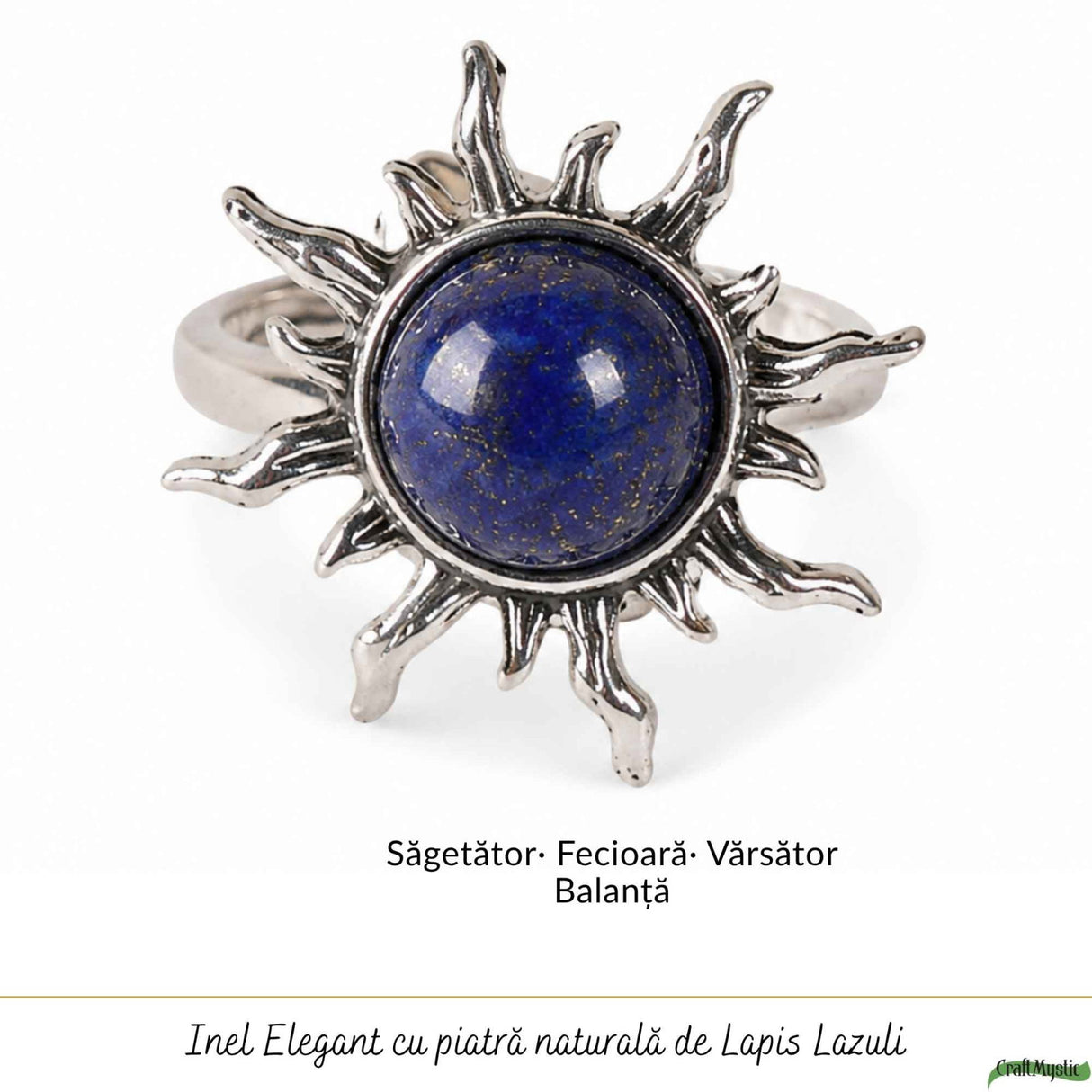 Inel cu Lapis Lazuli Natural in Forma de Soare – Intelepciune si Comunicare Autentica