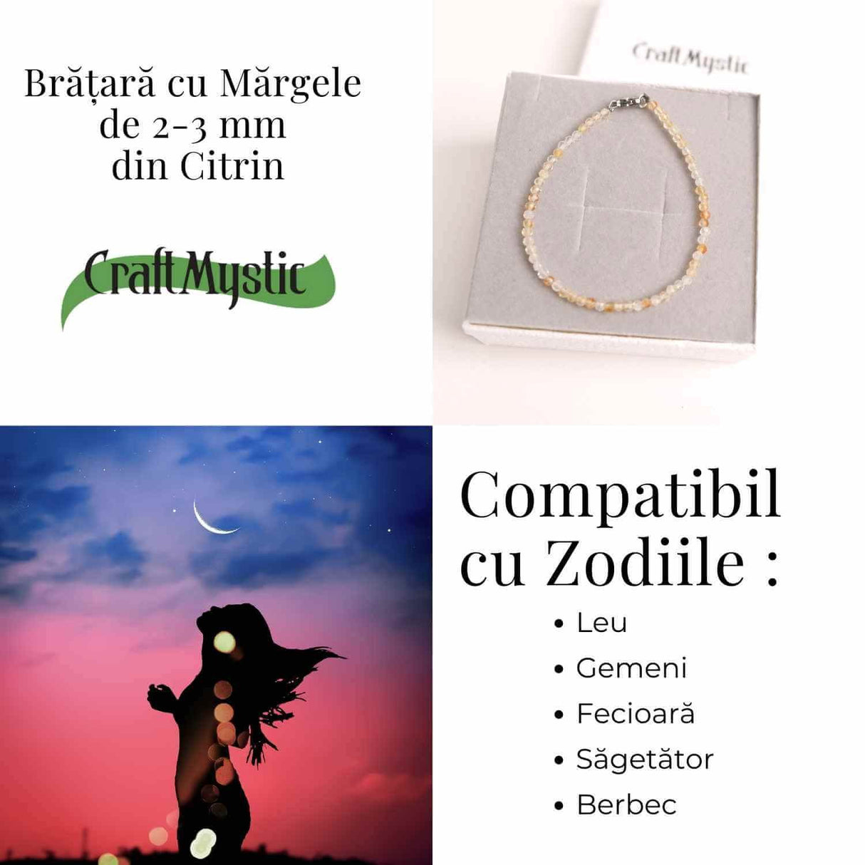 Bratara cu margele 2-3 mm citrin fatetat natural pentru prosperitate si energie pozitiva