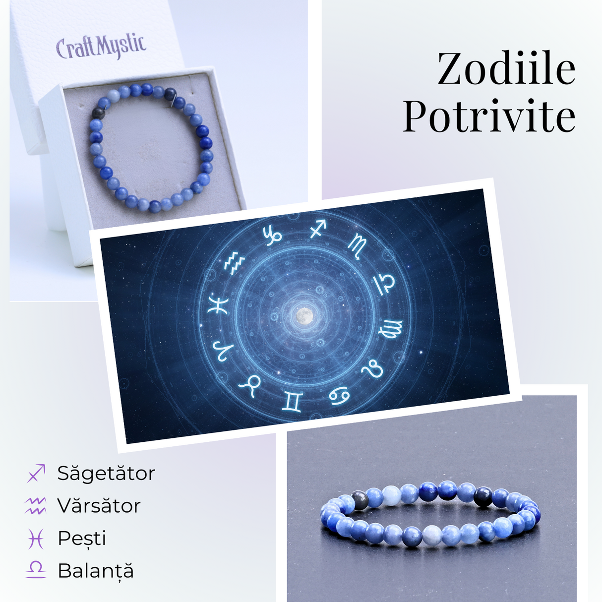 Bratara Elastica cu Margele 6mm Aventurin albastru pentru Claritate Mentala si Focus