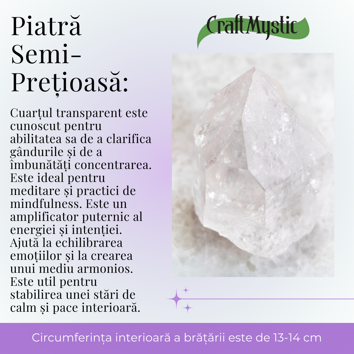 Bratara Elastica cu Margele 6mm Cuart transparent Energie Pozitiva