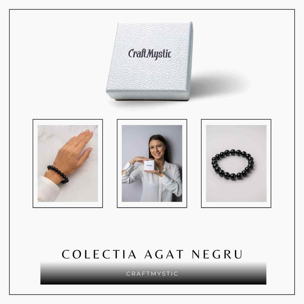 Bratara din Agat Negru Natural cu Margele Rotunde - Echilibru, Protectie si Ancorare