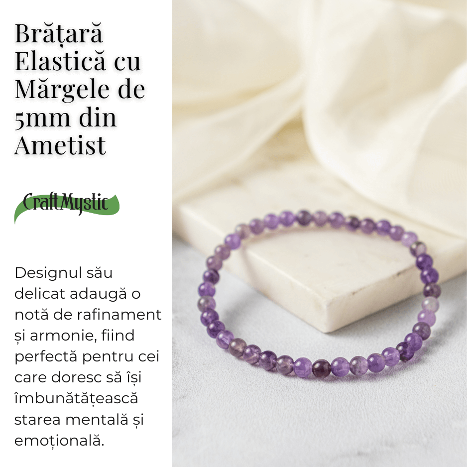 Bratara Elastica din Ametist 5mm - Claritate Mentala si Echilibru Emotional