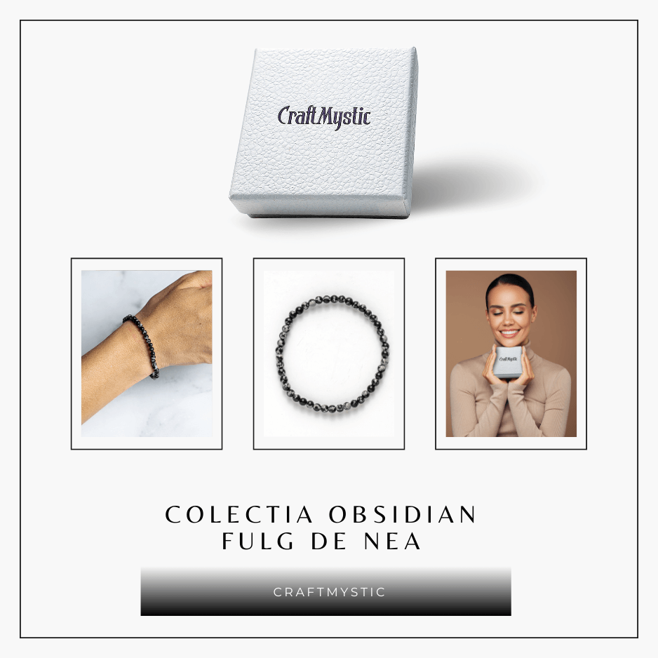 Bratara elastica 4mm din Obsidian Fulg de Nea - Protectie si Echilibru