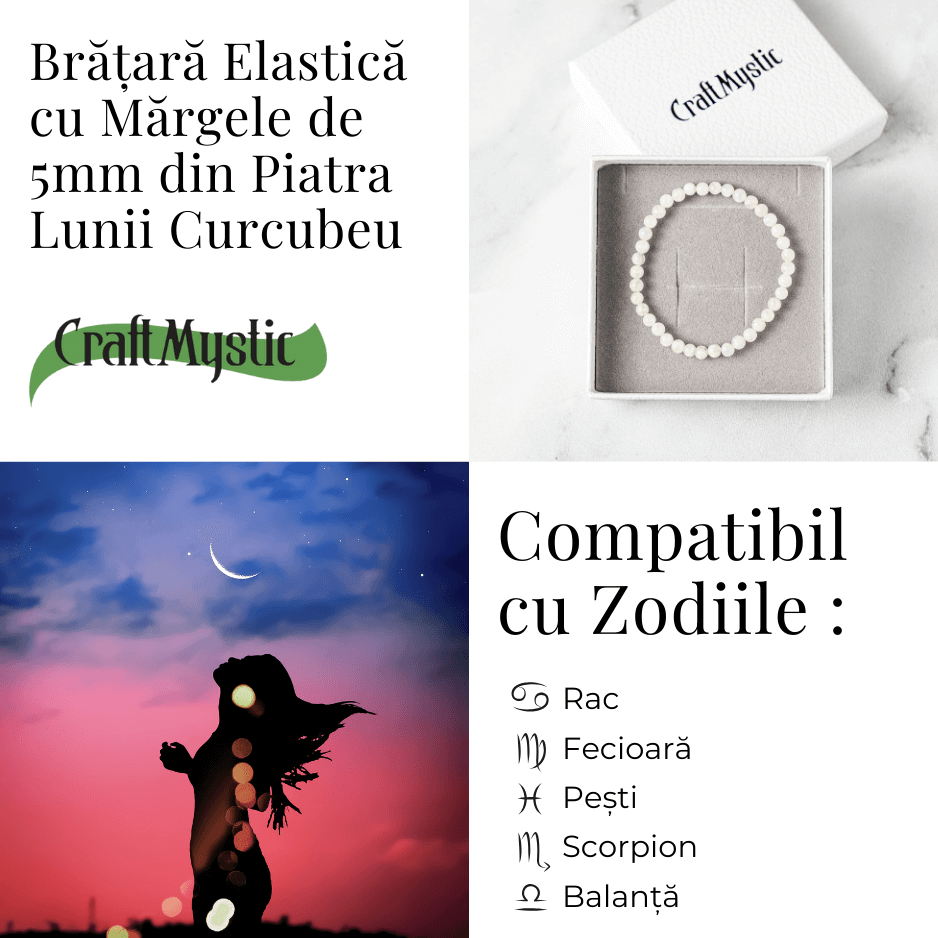 Bratara elastica cu margele 5mm naturale Piatra a Lunii Curcubeu - Echilibru si Intuitie