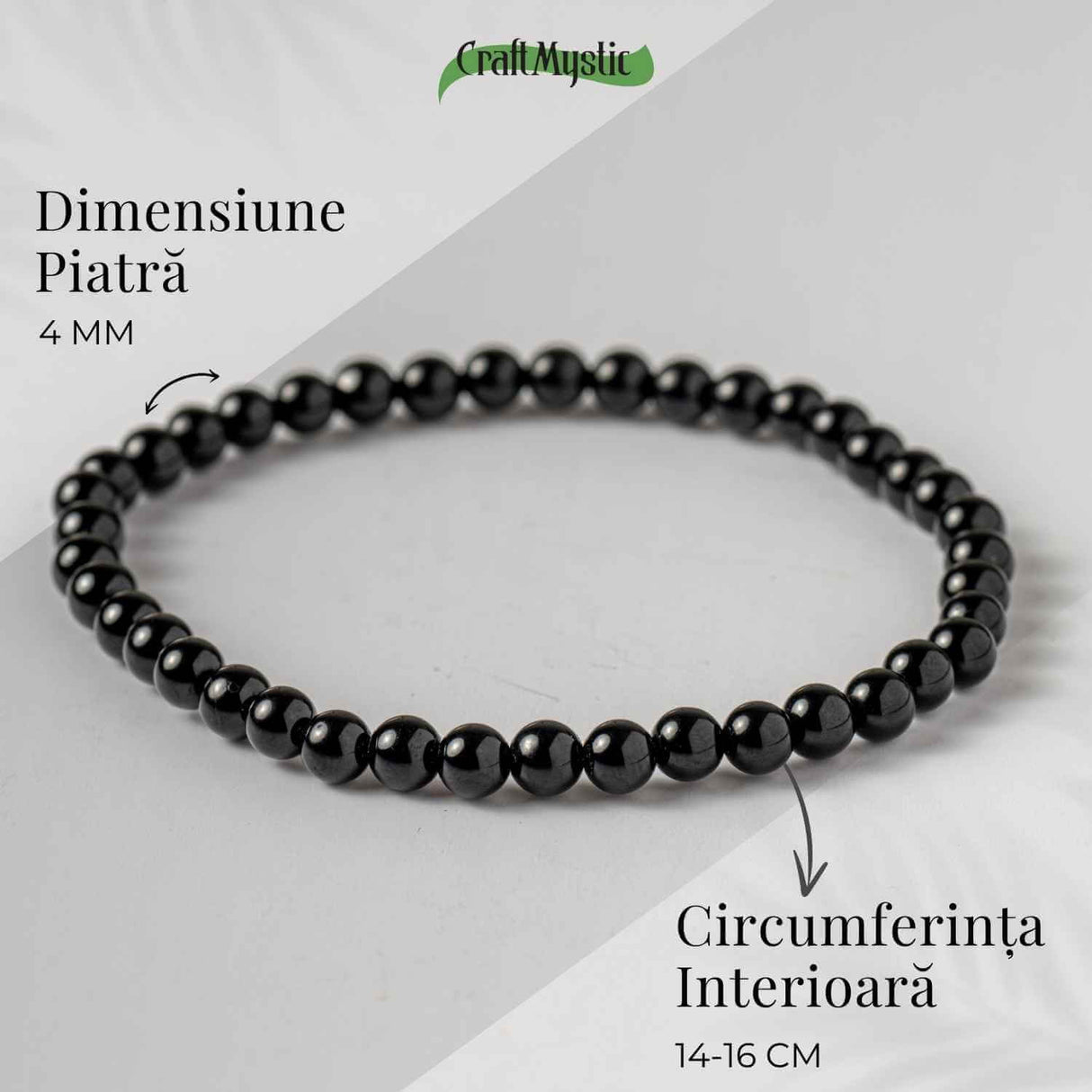 Bratara Elastica cu Margele 4mm din Turmalina Neagra - Protectie Energetica si impamantare