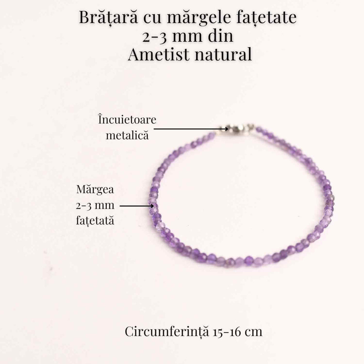 Bratara cu margele 2-3 mm ametist fatetat natural pentru calm si claritate mentala