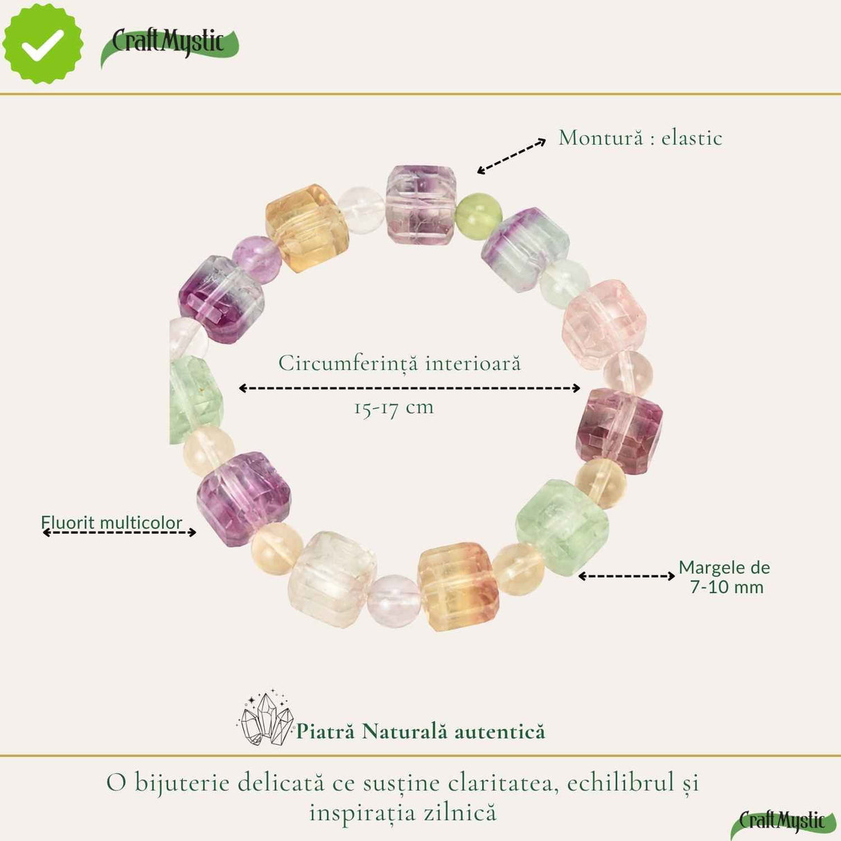 Bratara cu Fluorit Multicolor Natural – Echilibru si Claritate Interioara