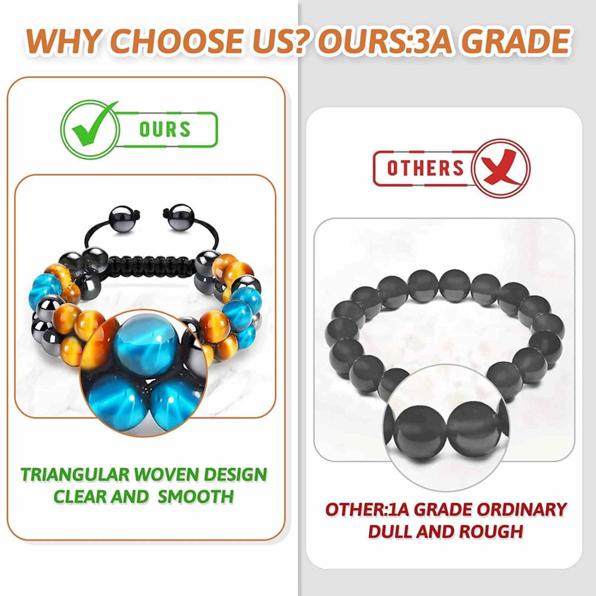 Bratara energetica cu tripla protectie, realizata din pietre semipretioase hematit, ochi de tigru galben si ochi de tigru albastru de 8 mm - bratara pentru energie, protectie, meditatie