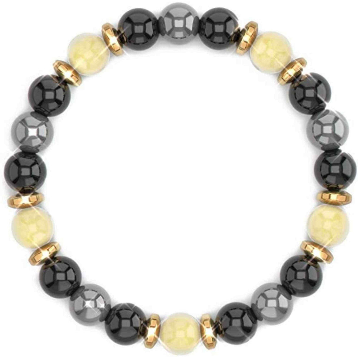 Bratara Feng Shui cu cristale naturale de citrin, hematita si obisidian negru de 8 mm - Generator de bogatie si atractie norocoasa a banilor, prosperitate