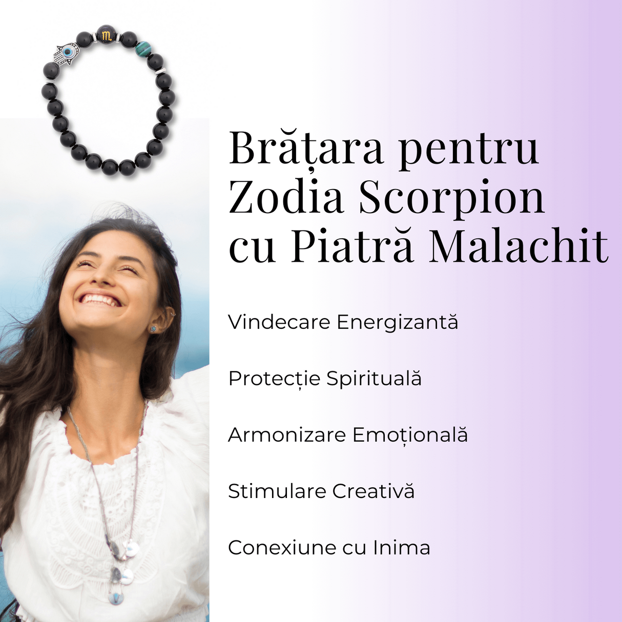 Bratara pentru Zodii cu Margele de Obsidian, Pandantiv Mana Fatimei si Ochiul "Rau"