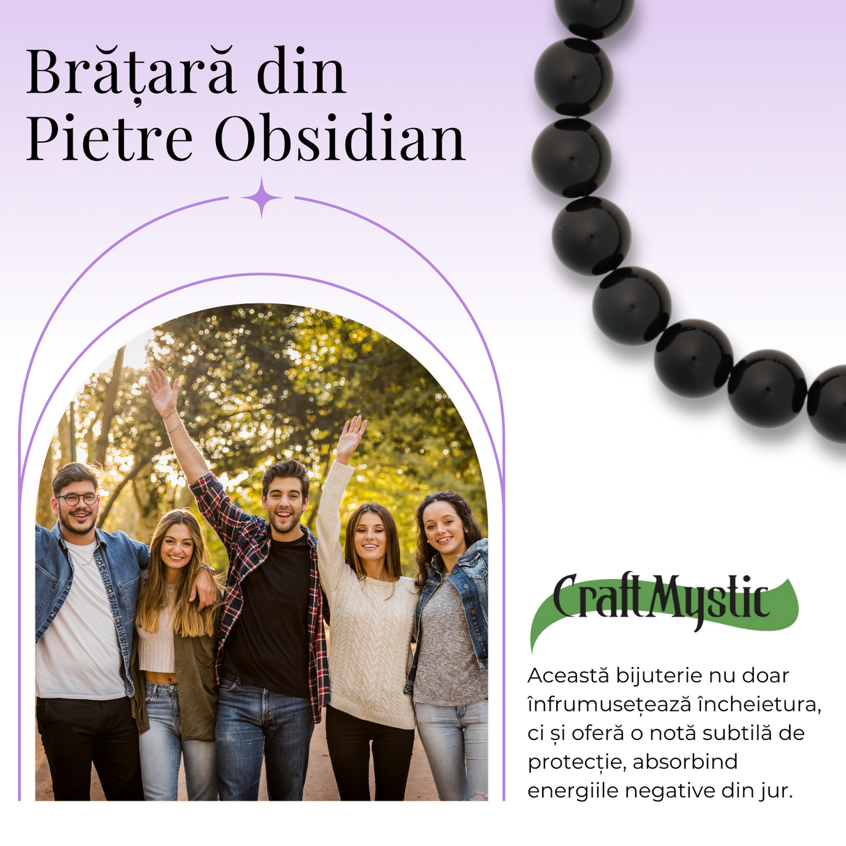 Bratara pentru Zodii cu Margele de Obsidian, Pandantiv Mana Fatimei si Ochiul "Rau"