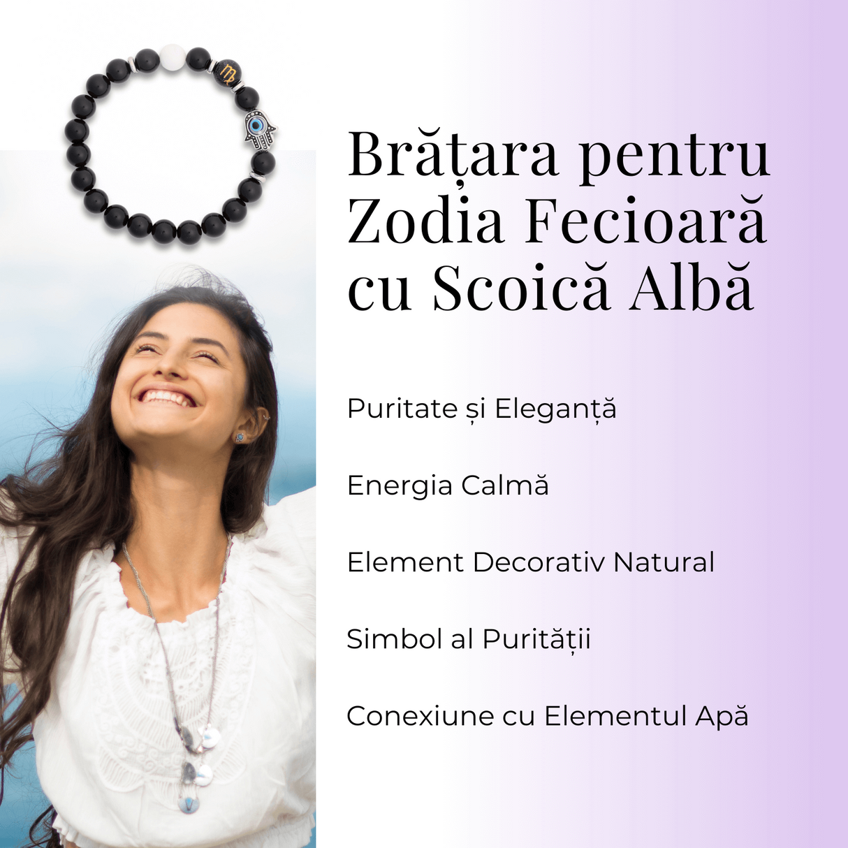 Bratara pentru Zodii cu Margele de Obsidian, Pandantiv Mana Fatimei si Ochiul "Rau"