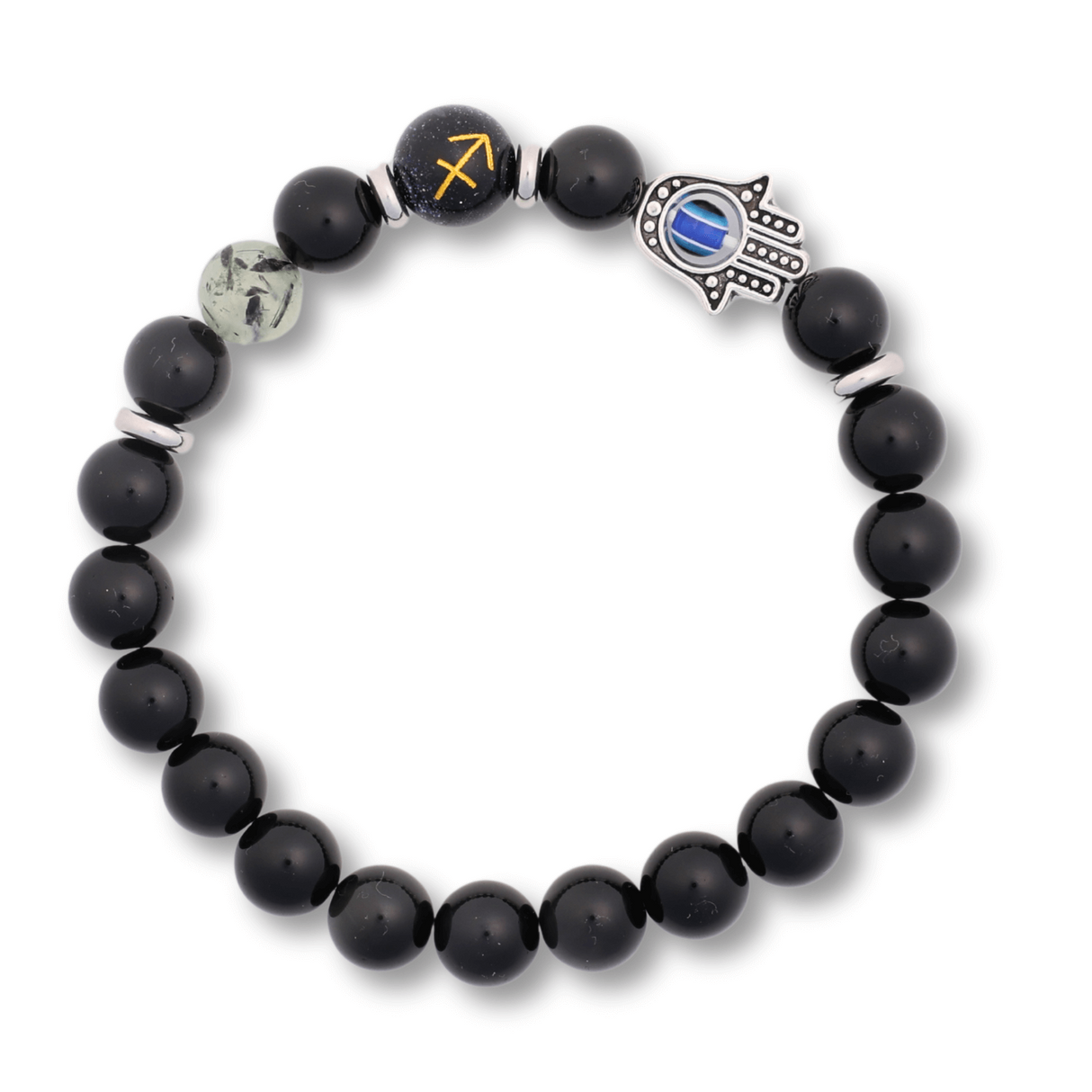 Bratara pentru Zodii cu Margele de Obsidian, Pandantiv Mana Fatimei si Ochiul "Rau"
