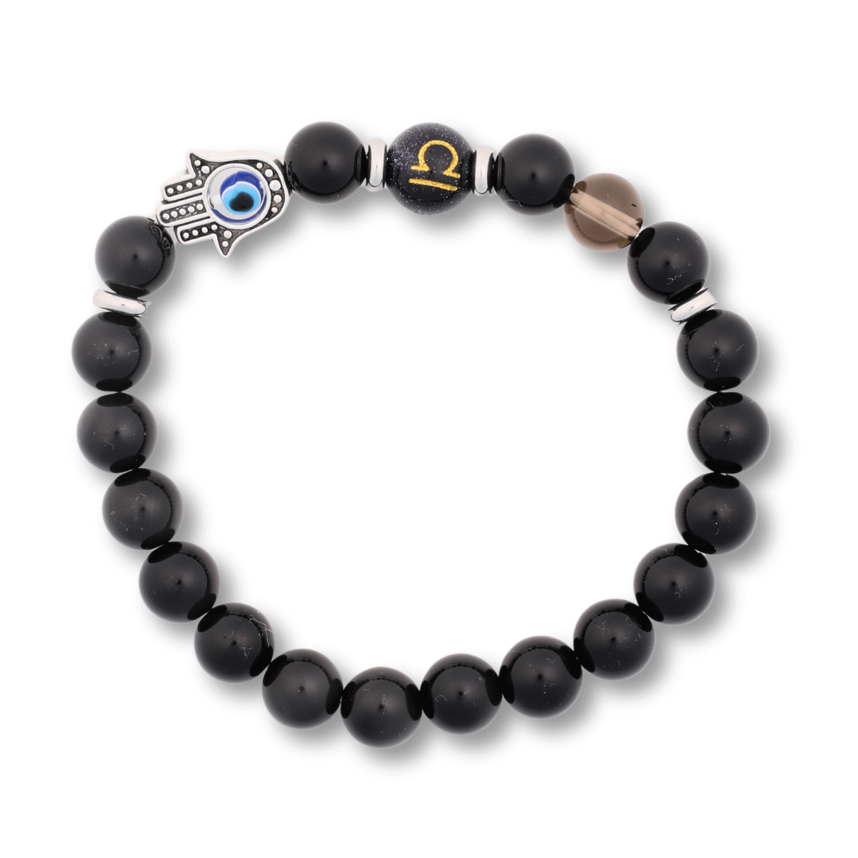 Bratara pentru Zodii cu Margele de Obsidian, Pandantiv Mana Fatimei si Ochiul "Rau"