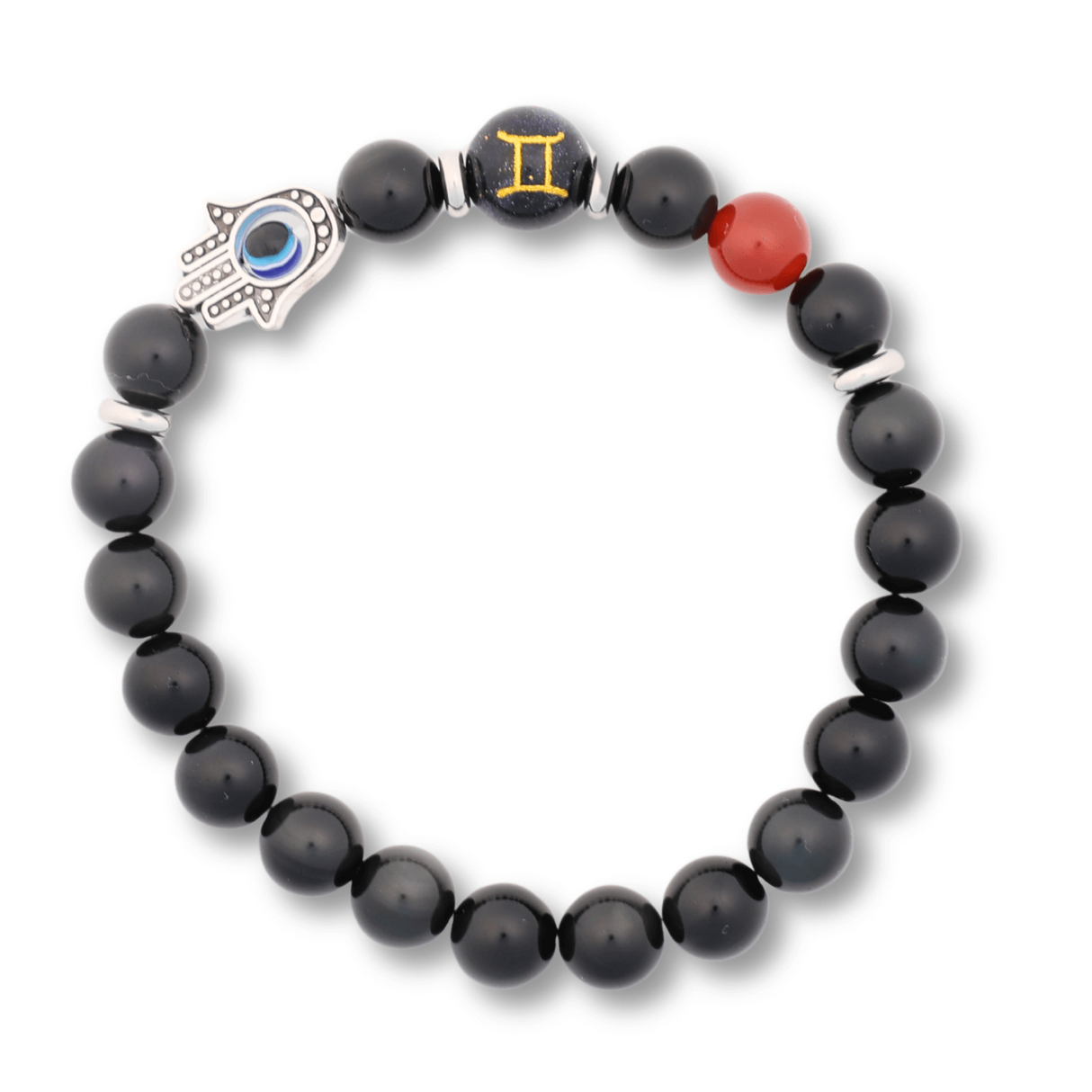 Bratara pentru Zodii cu Margele de Obsidian, Pandantiv Mana Fatimei si Ochiul "Rau"