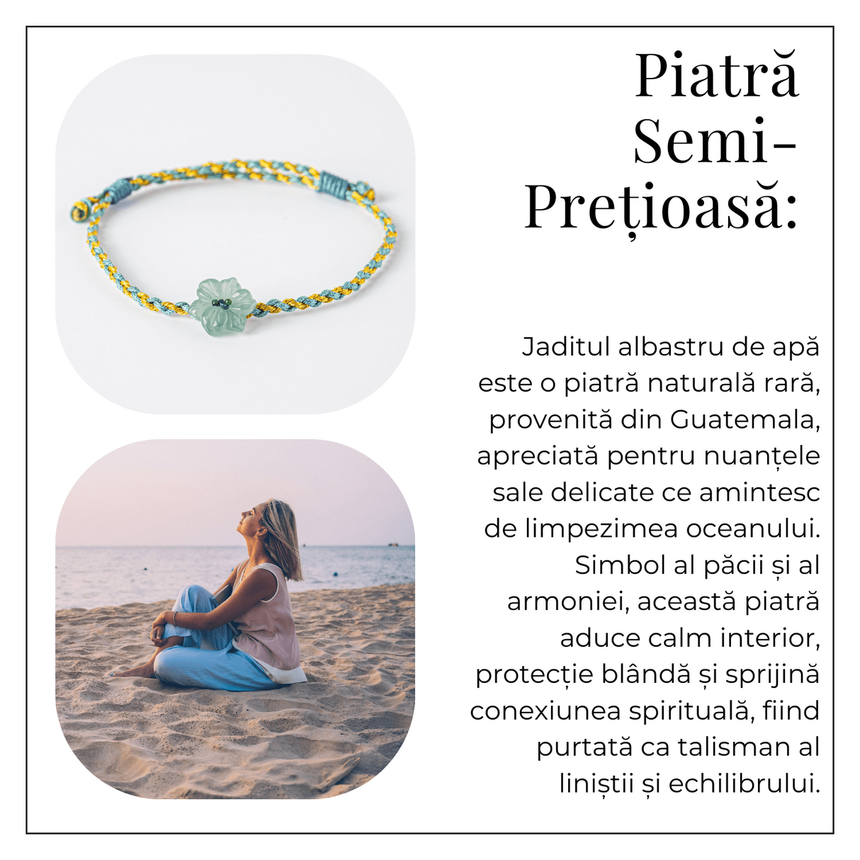 Bratara snur ajustabila cu orhidee sculptata din jadit albastru de apa natural Guatemala