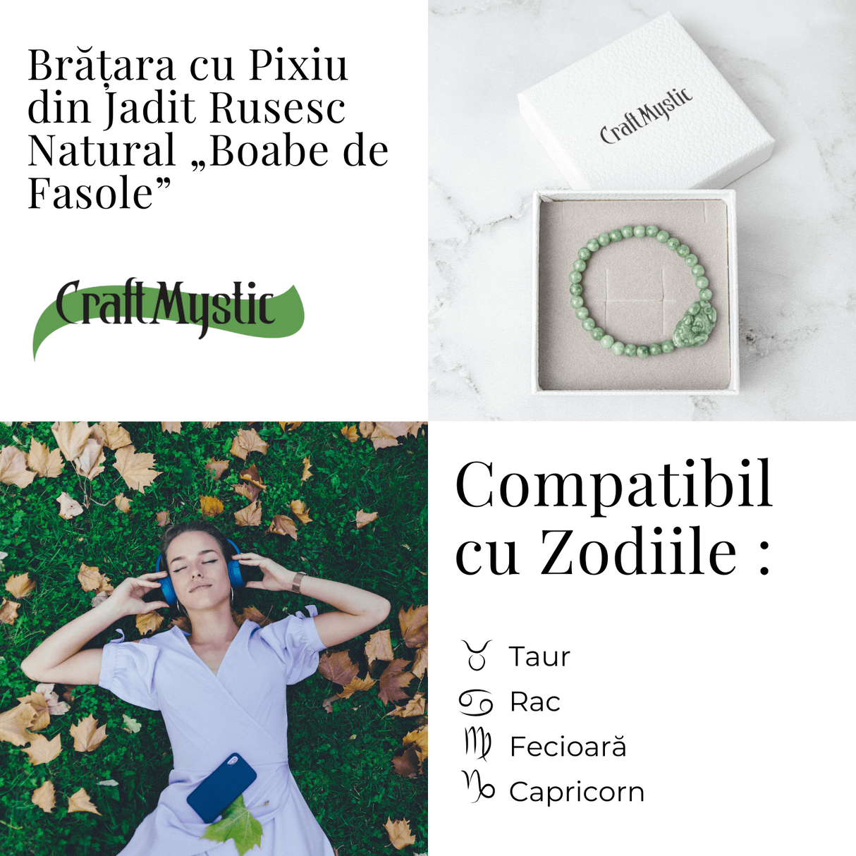 Bratara din Jadit Rusesc Natural cu Pixiu - Protectie si Abundenta