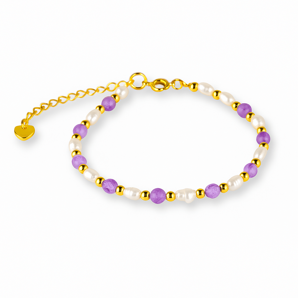 Bratara spirituala cu ametist 4mm si perle - Rafinament purtat zilnic