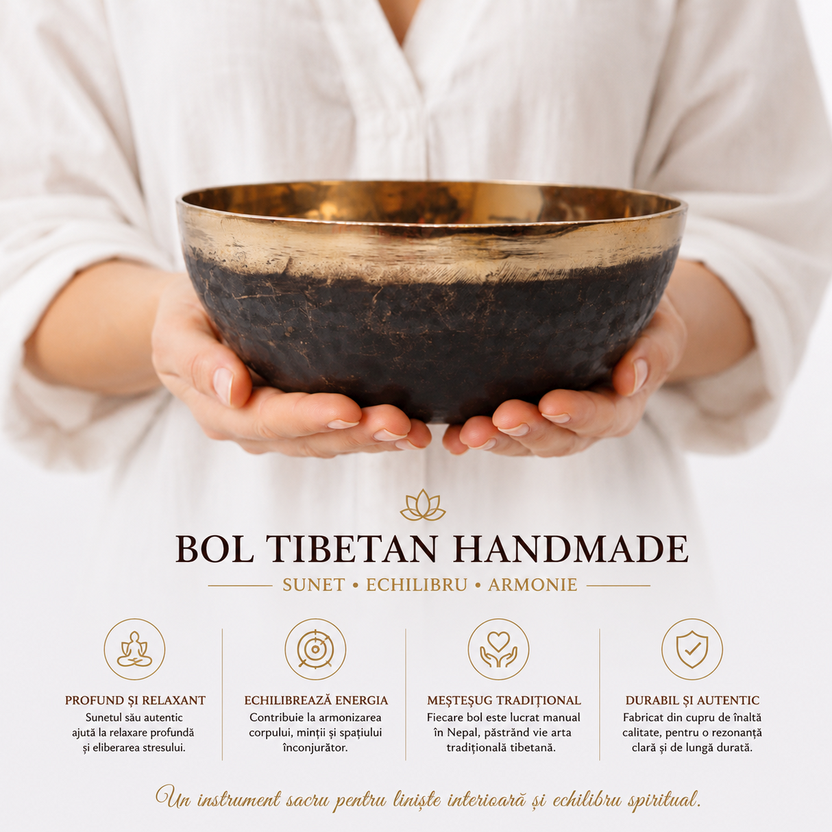 Bol Tibetan Handmade din Cupru 20.5 cm – Relaxare, Armonie si Meditație