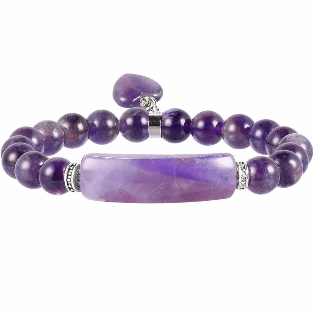 Bratara zen cu pietre semipretioase Ametist si pandantiv scluptat in forma de inima - bratara feng shui pentru meditatie, liniste, echilibru