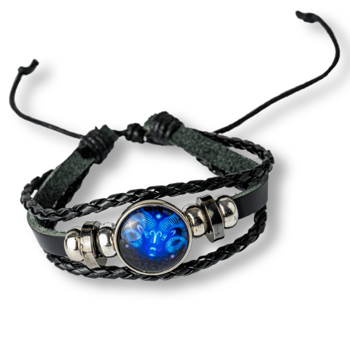 Bratara Zodia Berbec ajustabila din Piele Sintetica cu Cabochon Rotund - Simbol Astrologic Personalizat pentru Energie si Identitate Astrala