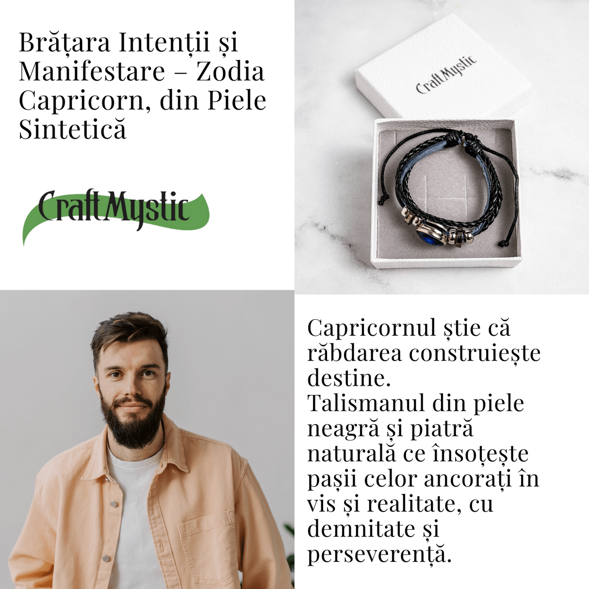 Bratara Zodia Berbec ajustabila din Piele Sintetica cu Cabochon Rotund - Simbol Astrologic Personalizat pentru Energie si Identitate Astrala