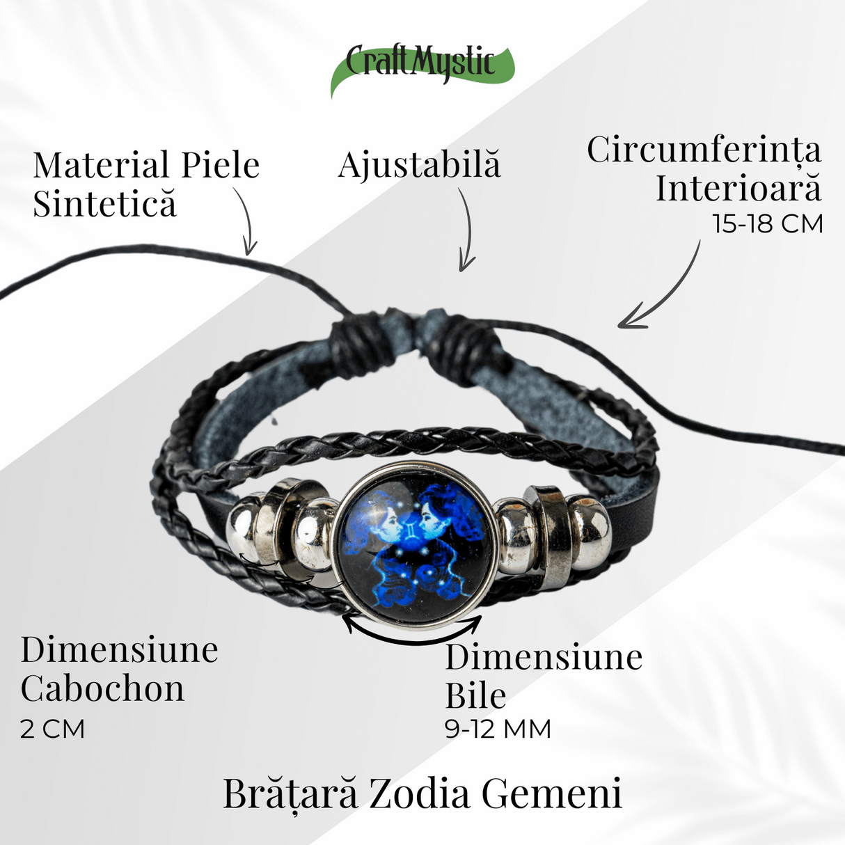 Bratara Zodia Berbec ajustabila din Piele Sintetica cu Cabochon Rotund - Simbol Astrologic Personalizat pentru Energie si Identitate Astrala