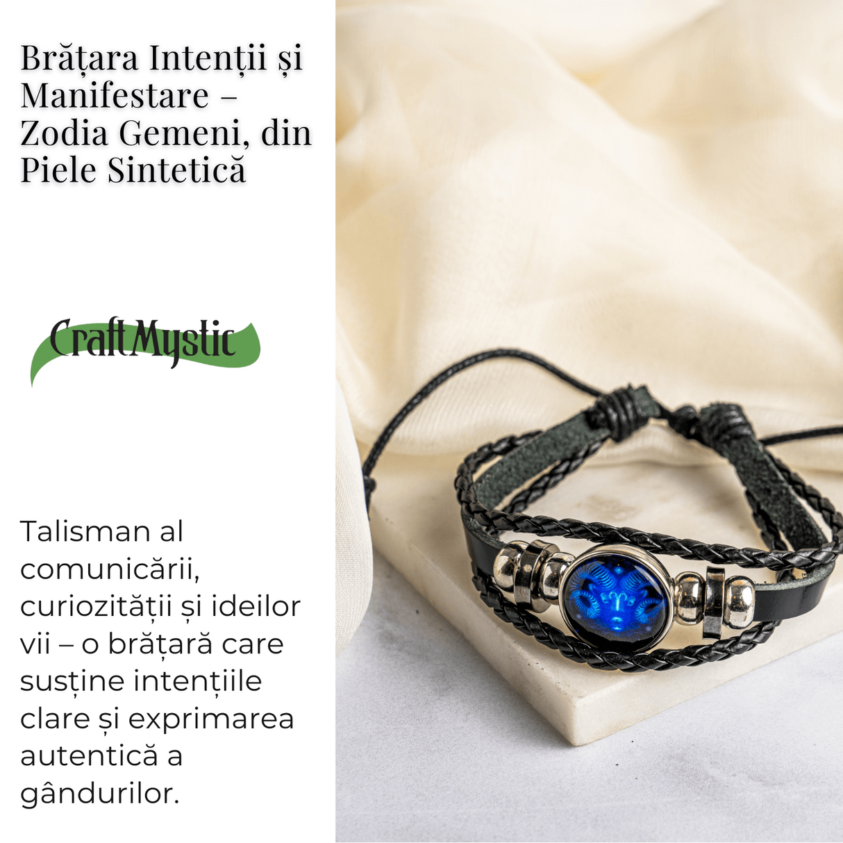 Bratara Zodia Berbec ajustabila din Piele Sintetica cu Cabochon Rotund - Simbol Astrologic Personalizat pentru Energie si Identitate Astrala