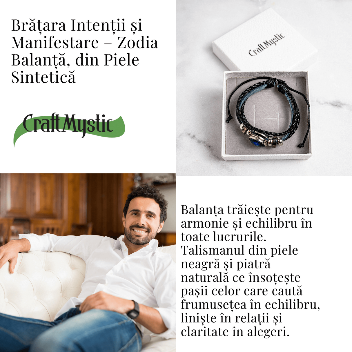 Bratara Zodia Berbec ajustabila din Piele Sintetica cu Cabochon Rotund - Simbol Astrologic Personalizat pentru Energie si Identitate Astrala