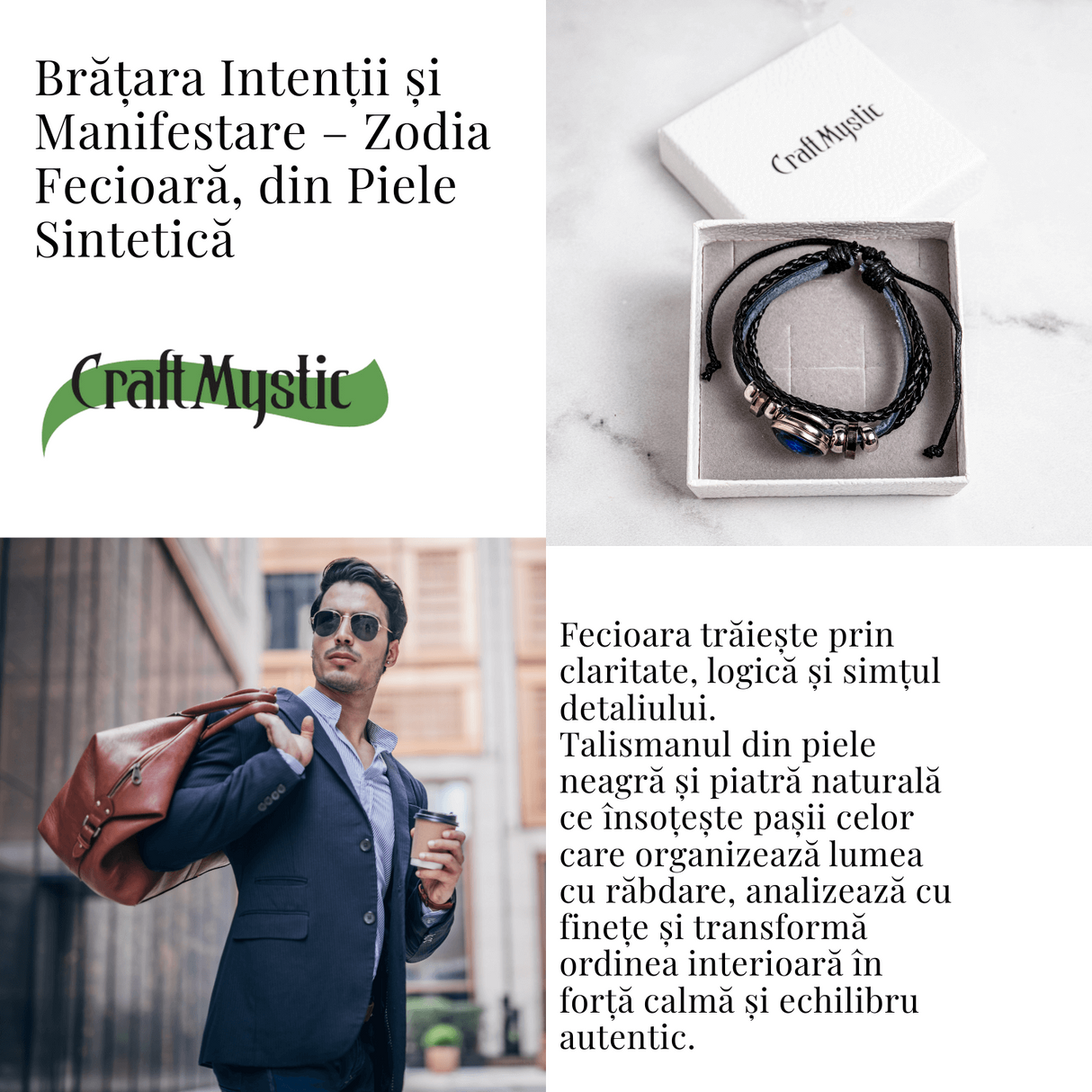 Bratara Zodia Berbec ajustabila din Piele Sintetica cu Cabochon Rotund - Simbol Astrologic Personalizat pentru Energie si Identitate Astrala
