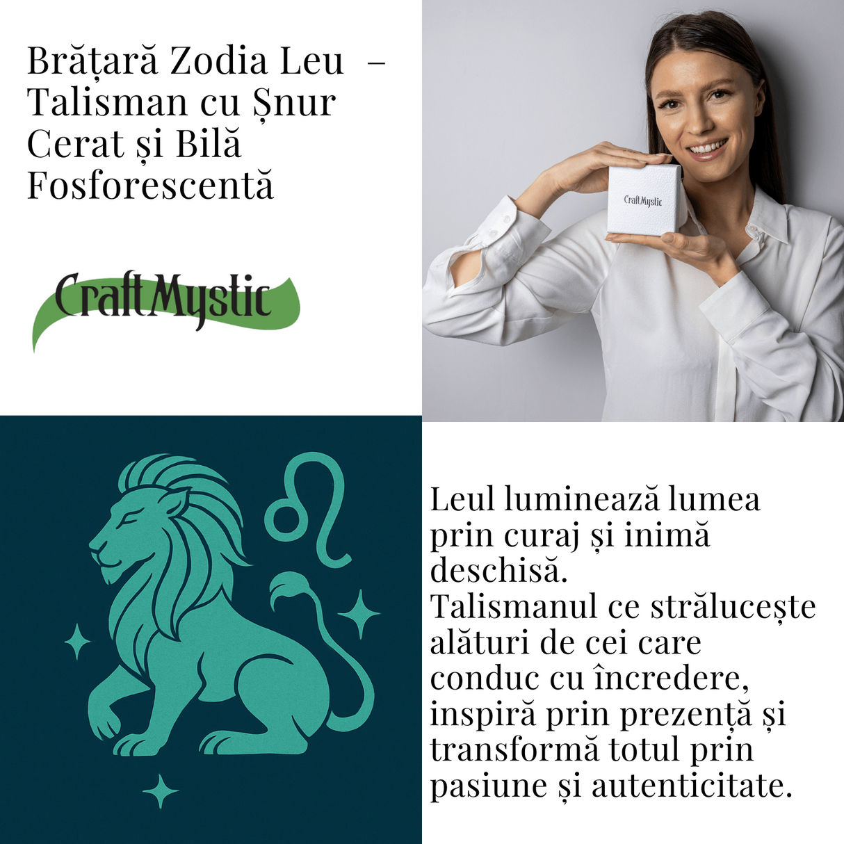 Bratara Zodiacala Ajustabila din Sfoara Cerata si Piele Sintetica - Cabochon Rotund cu Semn Zodiacal si Bila Fosforescenta