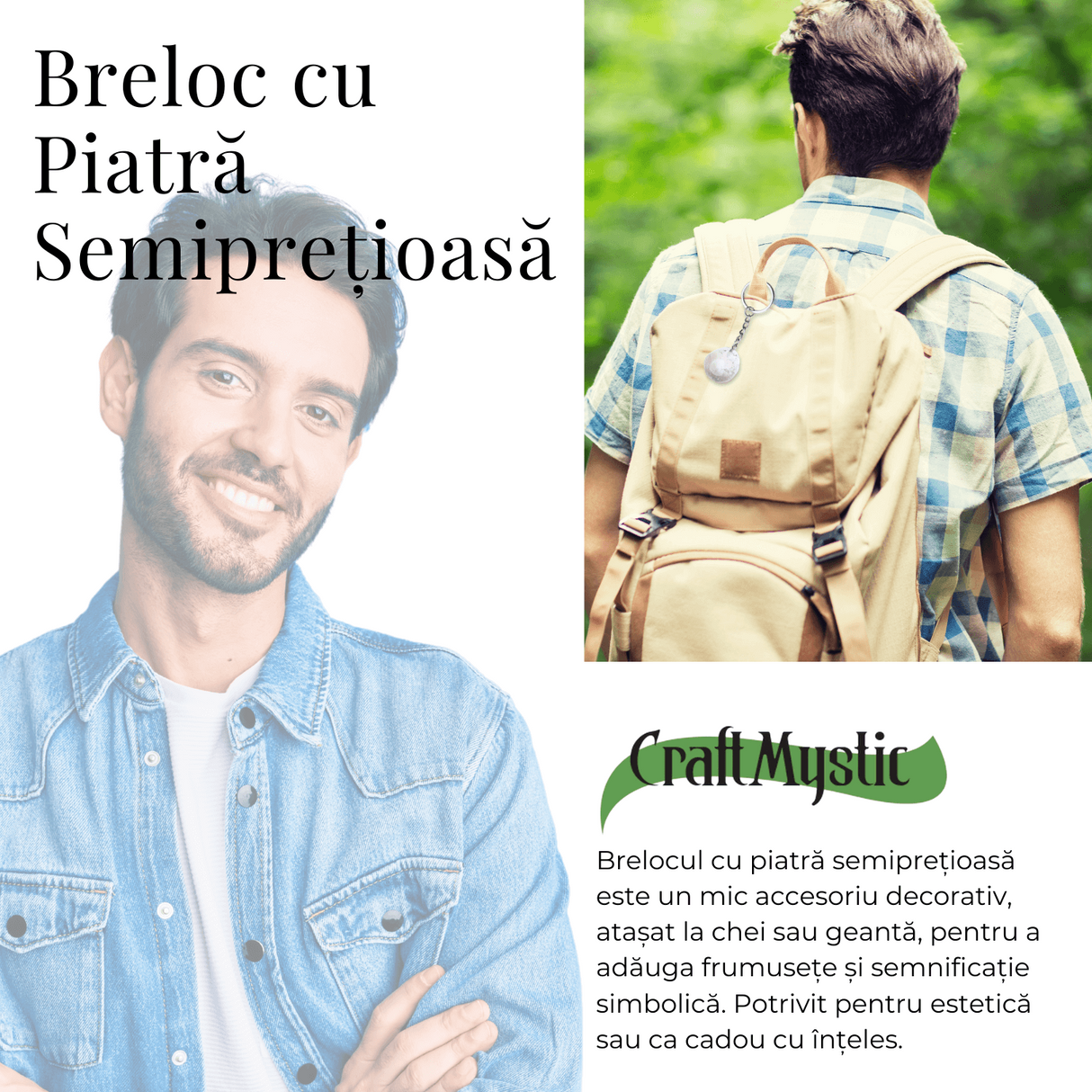 Breloc cu piatra semipretioase de Cuart transparent in forma neregulata 3cm